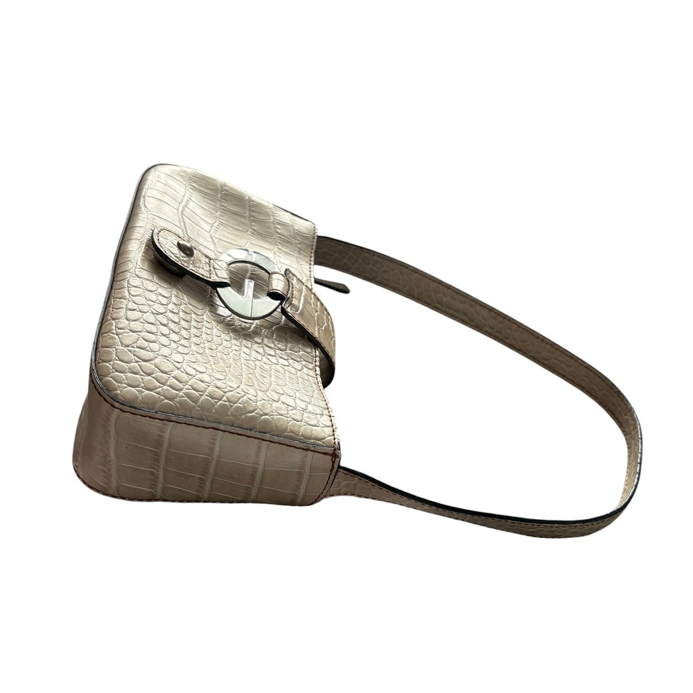Guess Y2K Cream Croc Embossed Baguette Shoulder Bag Silver G Logo Purse McBling - Picture 4 of 11